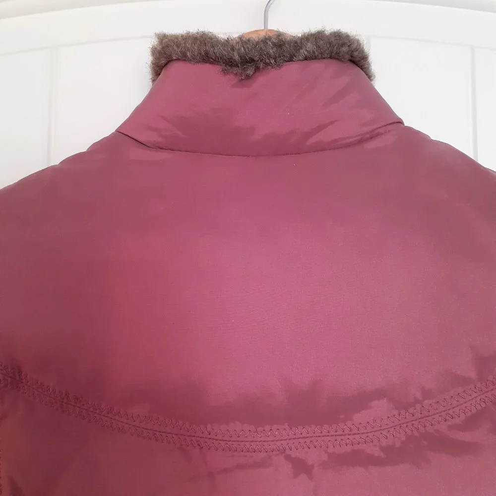 Eddie Bauer Goose Down Full Zip & Snap Vest with Faux Fur Collar Red Size L